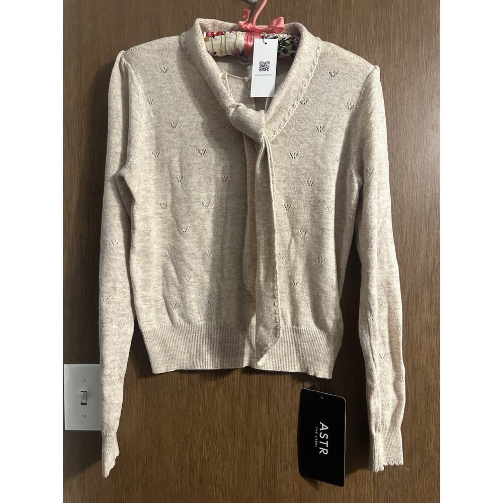 ASTR the label wool blend Ovalia Scarf Neck Sweater sz small crochet trim NWT